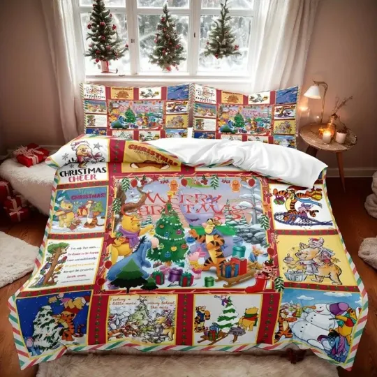 Discover Pooh Bear & Friends Merry Christmas Festive Holiday Winnie The Pooh Bedding Set