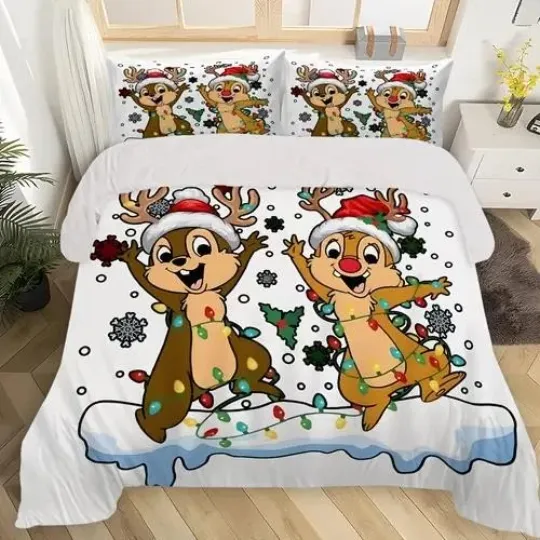 Discover Funny Chip N Dale Santa Hat Reindeer Headband Christmas Lights Xmas Bedding Set
