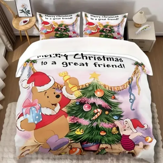 Discover Pooh Bear & Piglet Decor Pine Tree Merry Christmas To A Great Friend Bedding Set