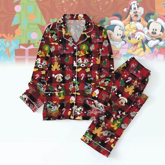 Discover Disney Mickey and Friends Christmas Pajama Set, Vintage Disneyland Xmas Sleepwear for Adults, Magic Kingdom Family Pajamas