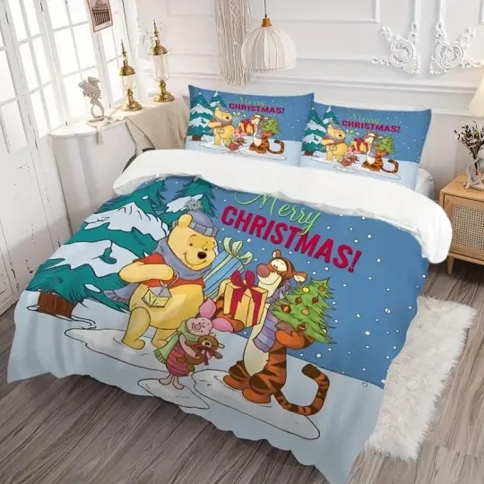 Discover Winnie The Pooh Merry Christmas Festive Winter Holiday Gift Bedding Set