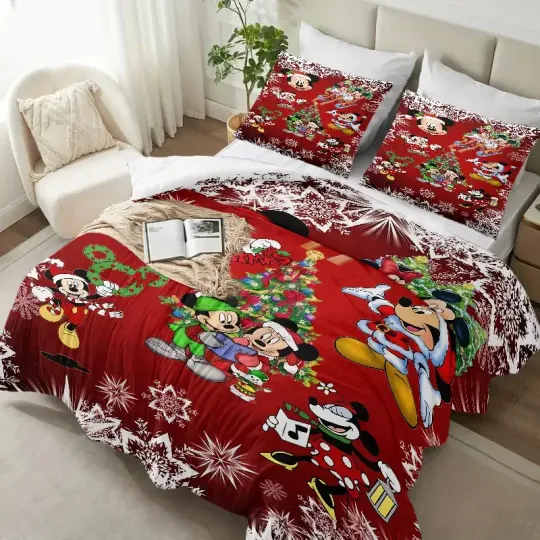 Discover Mickey Vs Minnie Mouse Merry Christmas Joy To The World Holiday Bedding Set