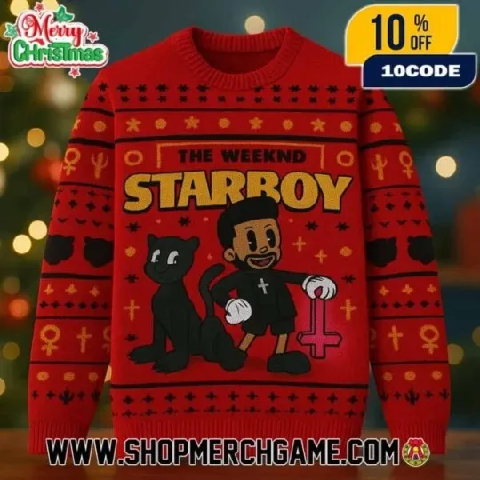 Discover Weeknds Starboy Red Gold Ugly Christmas Sweater