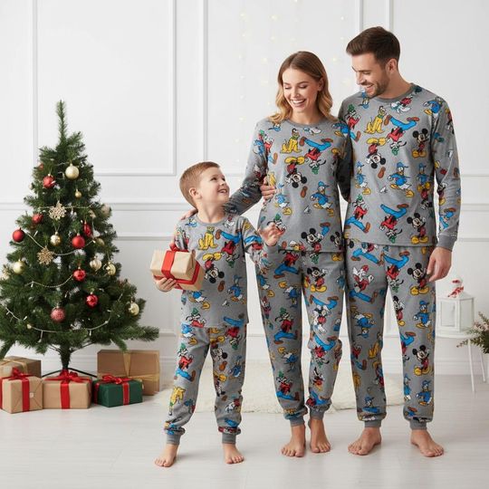 Discover Disney Family Pajamas Set with Mickey and Pluto Long Sleeve Pajamas for Adults, Cozy Sleepwear for Christmas