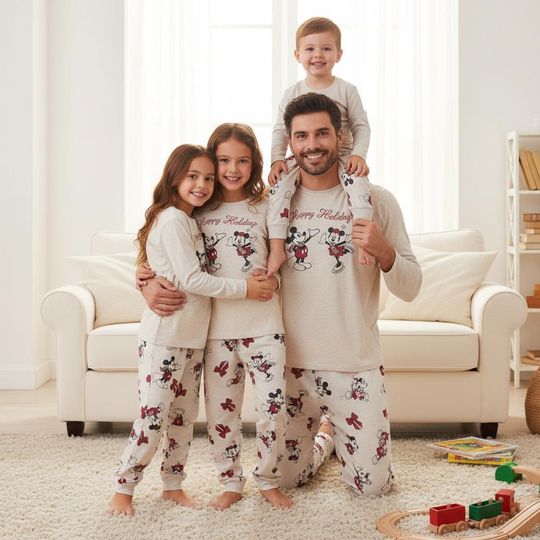 Discover Mickey Mouse Family Pajamas Set, Disney Long Sleeve Sleepwear for Adults, Christmas Gift