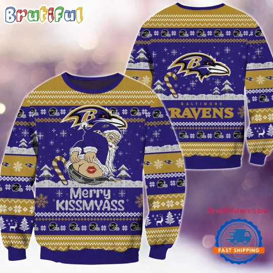 Discover Baltimore Merry Kissmyass Ravens Football Team Ugly Christmas Sweater