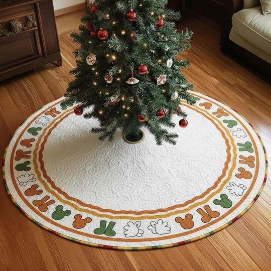 Discover Quilted Fall Harvest Tree Skirt, Warm Orange & Green Seasonal Shapes, Cozy Rustic Autumn Decor, Hybrid Holiday Quilt Decoration