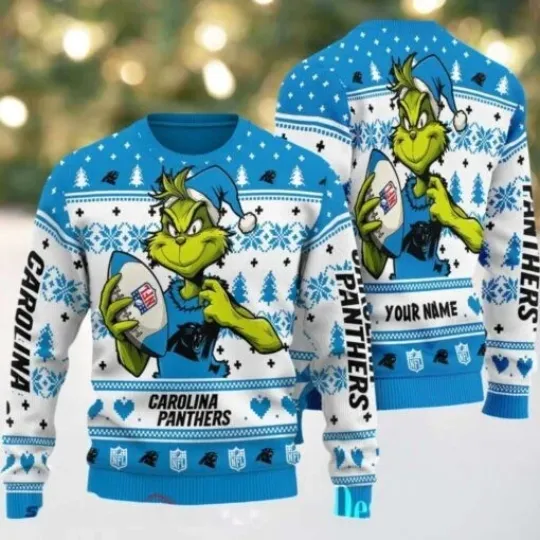Discover Panthers funny character Stole With Ball Grin Football Team Ugly Christmas Sweater
