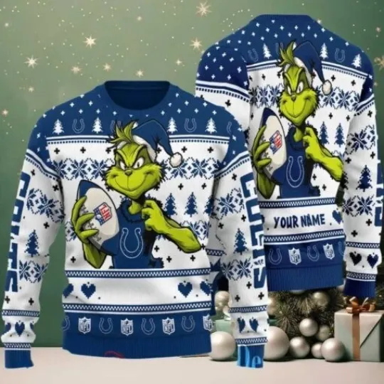 Colts funny character Stole With Ball Grin Football Team Ugly Christmas Sweater