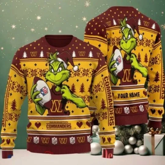 Discover Commanders funny character Stole With Ball Grin Football Team Ugly Christmas Sweater