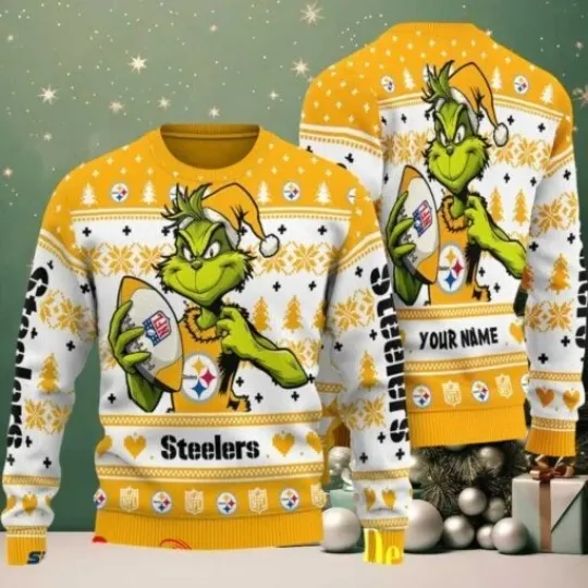 Discover Steeler funny character Stole With Ball Grin Football Team Ugly Christmas Sweater