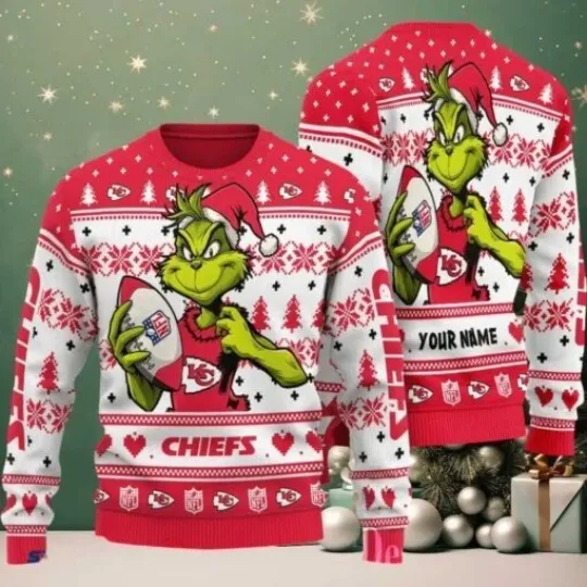 Discover Chiefs funny character Stole With Ball Grin Football Team Ugly Christmas Sweater