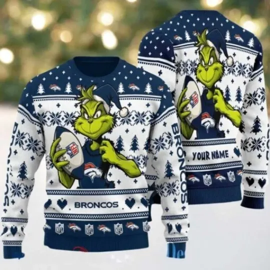 Broncos funny character Stole With Ball Grin Football Team Ugly Christmas Sweater