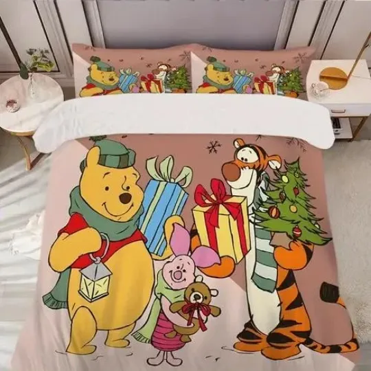 Winnie The Pooh Christmas Bedding Set for Holiday, Cartoon Bedding Collection