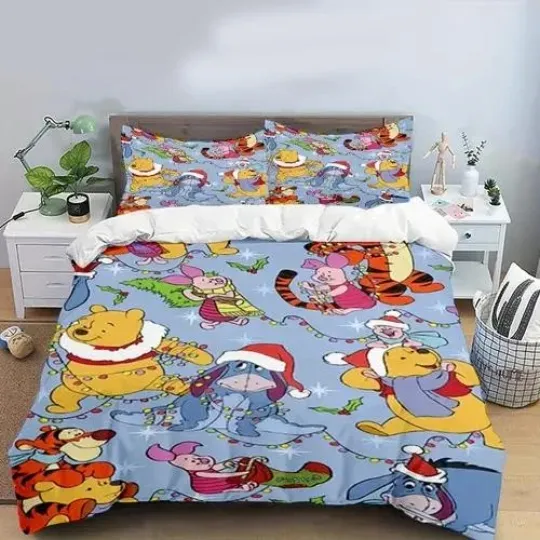 Discover Pooh Bear & Friends Santa Hat Christmas Party 2025 Winter Holiday Bedding Set
