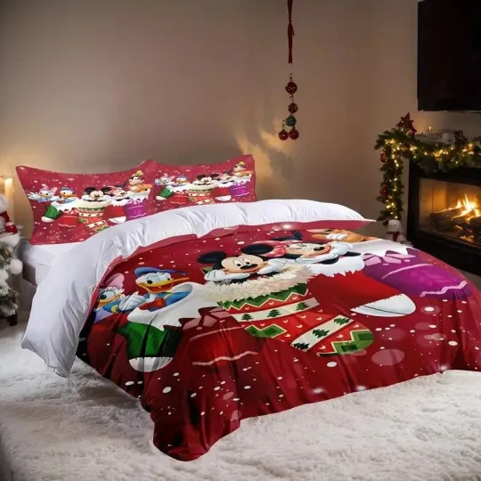 Discover Mickey & Friends In Stocking Happy Holiday Winter Christmas Gift Bedding Set