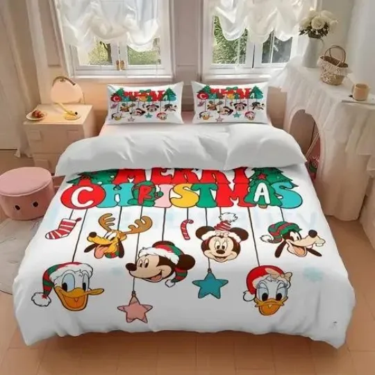 Discover Mickey And Friends Christmas Lights Merry Christmas Winter Holiday Bedding Set