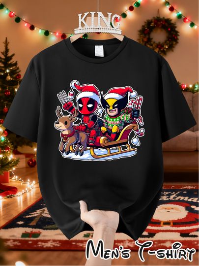 Discover Men'S Deadpool & Wolverine Christmas Graphic T-Shirt - Official Marvel Superhero Design with Deadpool & Wolverine, Breathable