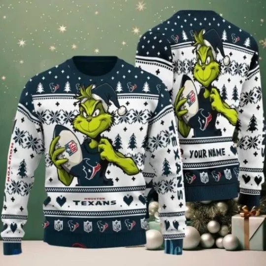 Discover Texans funny character Stole With Ball Grin Football Team Ugly Christmas Sweater