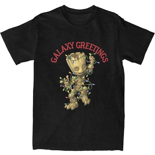 Discover Marvel Christmas Groot Galaxy Greetings T-Shirt Men Vintage Cotton T Shirts Summer Round Neck Hip Hop Tees Design Oversized Tops