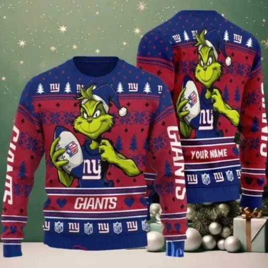 Discover Giants funny character Stole With Ball Grin Football Team Ugly Christmas Sweater