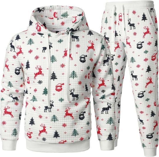 Discover FANARCHER Men’s Casual Hoodie and Joggers Set Christmas Outfits Waffle Sweatsuit