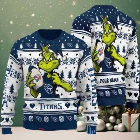 Discover Titans funny character Stole With Ball Grin Football Team Ugly Christmas Sweater