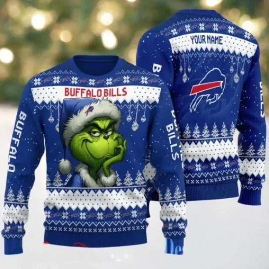 Discover Bills funny character Stole Grin Football Team Ugly Christmas Sweater