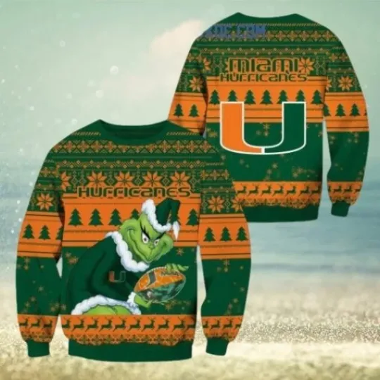 Discover Miami Hurricanes Team funny character Stole Grin Ugly Christmas Sweater