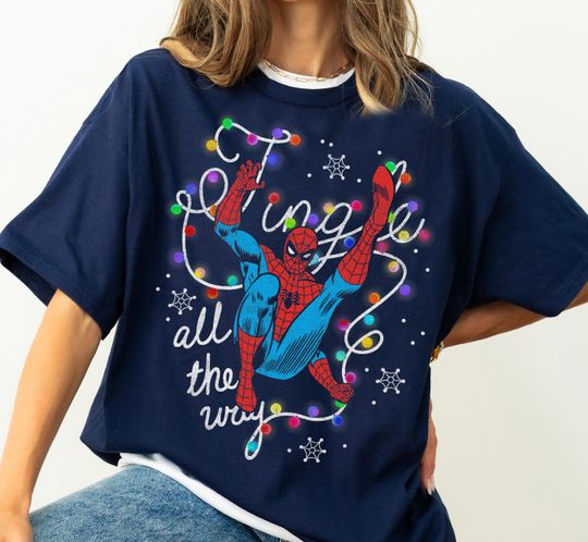 Women‘s Marvel Christmas Spider-Man  T-Shirt Streetwear Pure Cotton Short Sleeve Unisex Oversized Loose Casual Stylish