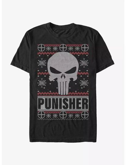 Marvel Punisher Christmas Pattern Tshirt Top Cotton Summer Women Cotton Oversized Tshirt Men Clothes