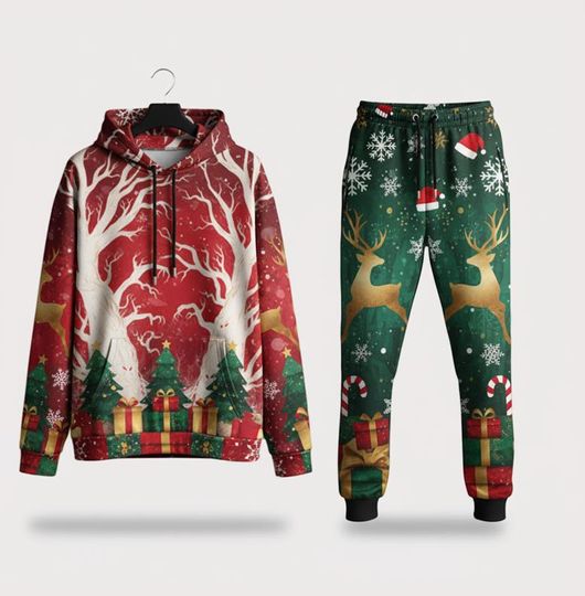 Discover Custom Christmas Hoodie Jogger Set for Winter