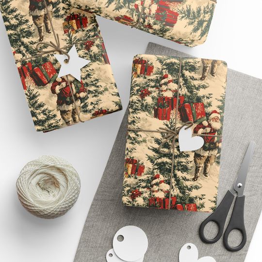 Discover Vintage christmas wrapping paper Toile Gift Wrap Santa Holiday Gift Wrapping Paper Christmas Gift Wrap Xmas Wrapping Paper Roll