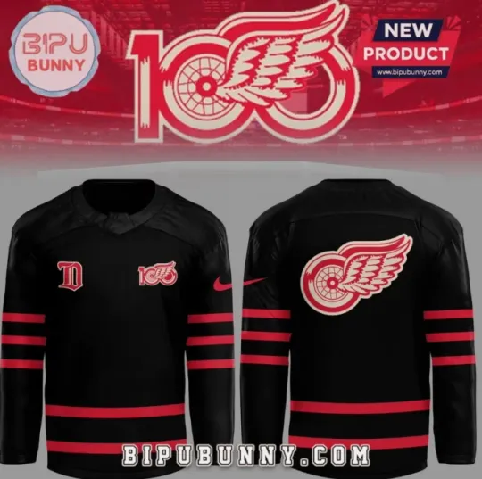 Discover Detroit Red Winggg Hockey Centennial Black Hockey Jersey 2025 Gift For Christmas