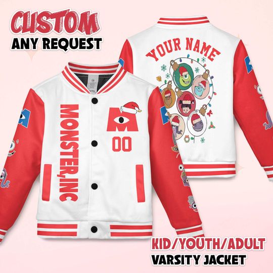 Discover Custom Monster Inc Christmas Varsity Jacket, Personalized Monster Inc Baseball Jacket, Kids Youth Adult Varsity Jacket