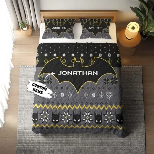 Personalized Batman Superhero Inspired Ugly Christmas Gift For Fan Quilt Bed Set