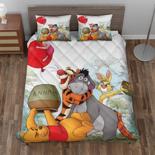 Pooh Bear & Friends Hunny Jar Winnie The Pooh Characters Fan Gift Quilt Bed Set