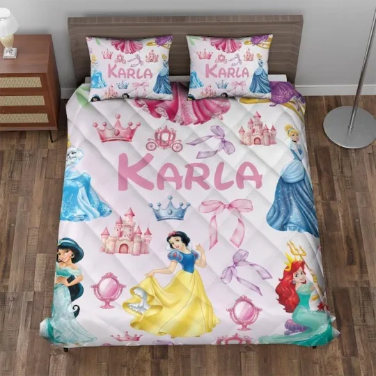 Discover Personalized Beautiful Princesses Magical Mirror Coquette Bow Quilt Bed Set