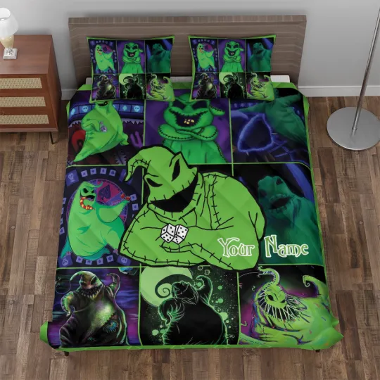 Discover Personalized Oogie Boogie Nightmare Before Xmas Green Monster Quilt Bed Set