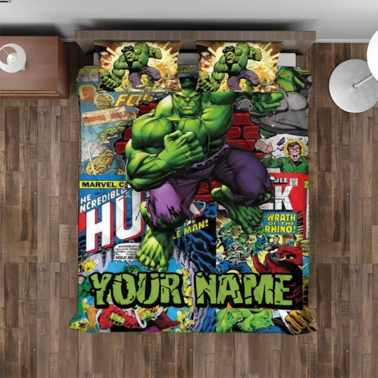 Personalized The Incredible Hulk Amazing Superhero Giant Hulk Quilt Bed Set