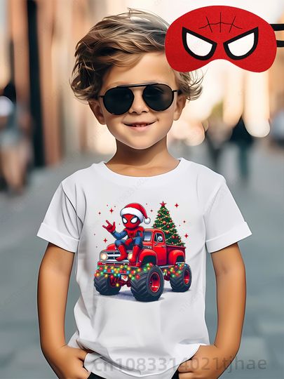 Discover Merry Christmas Marvel Spiderman Iron Man T-shirts for Kids Party Tshirts for Babys Birthday Party T-Shirt for Boys T shirts