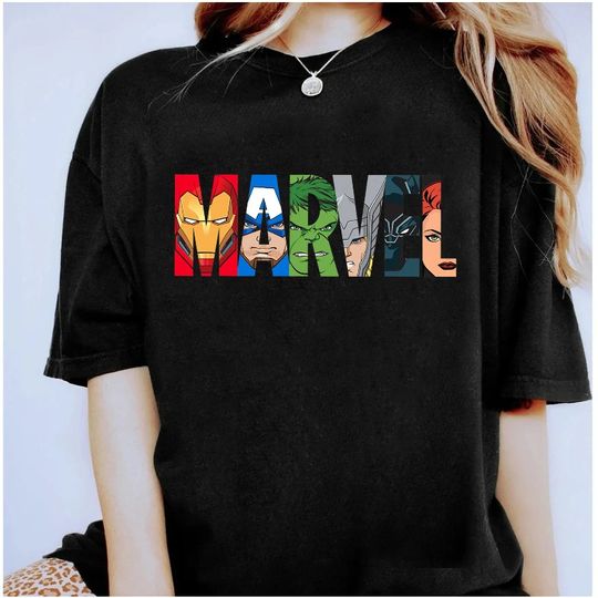 Discover Marvel Logo Avengers Superhero Shirt, Disney Theme Park Family All Season Casual Fashion Men's and Women's T-shirts Streetwear