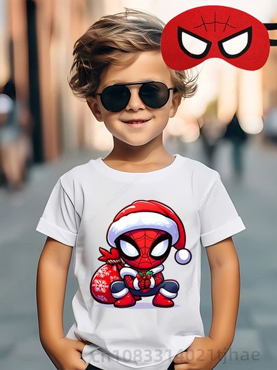 Discover Disney Marvel Spiderman Boys T Shirts for Kids Merry Christmas Birthday Party Cosplay and Mask Tshirts for Baby T Shirt for Boy