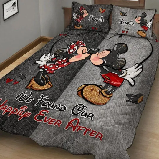 Discover Personalized Mickey & Minnie Mouse We Found Our Happily Ever After Quilt Bed Set