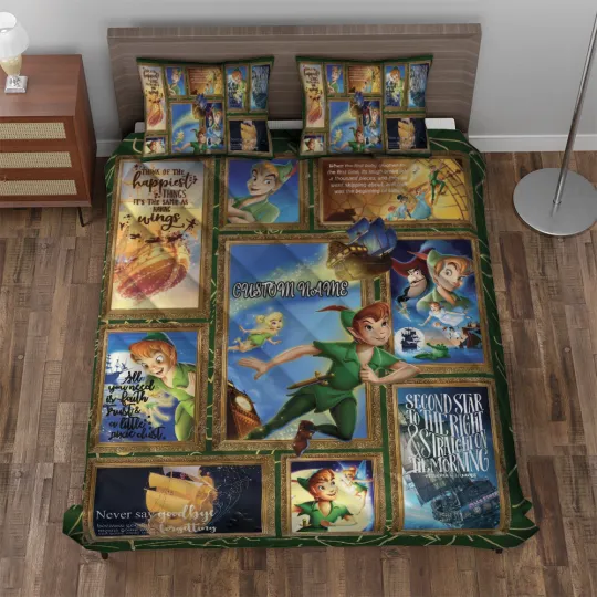 Discover Personalized Peter Pan Cartoon Love Quotes Gift For Fan Quilt Bed Set