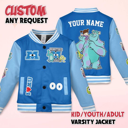 Discover Custom Monster Inc Varsity Jacket, Personalized Monster Inc Baseball Jacket, Kids Youth Adult Varsity Jacket