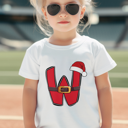 Discover A-Z Alphabet Print Kids Christmas T-shirt with Santa Hat, Cotton Holiday Tees shirt for Boys Girls, Perfect for Xmas Party Fun