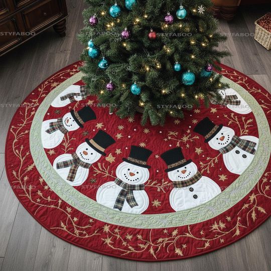 Discover Snowman Christmas Tree Skirt, Snowman Christmas Decor, Holiday Tree Skirt, Classic Family Christmas Decoration, Gift Idea Christmas Skirt