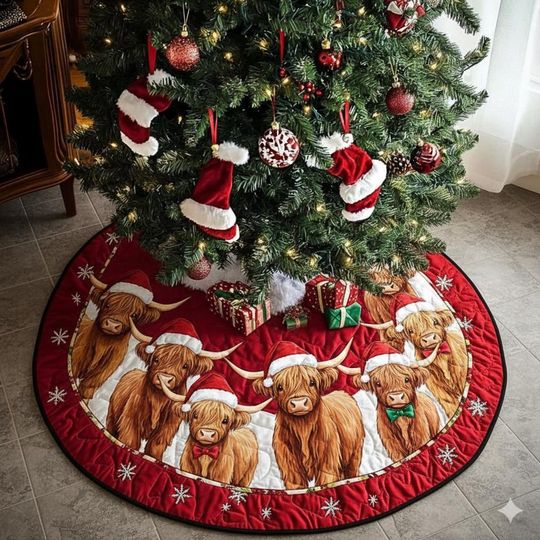Discover Highland Cow Christmas Tree Skirt, Cow Lovers Xmas Decor, Holiday Tree Skirt, Classic Family Christmas Decoration, Gift Idea Christmas Skirt