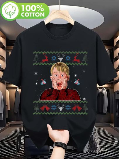 Discover A man's fun home alone movie pure cotton T-shirt - short-sleeved Christmas graphic T-shirt with the iconic Kevin McAllister